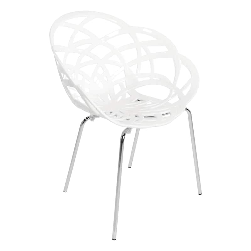 Furnish Theory Fleur-ML Stackable Dining Armchairs Arm Chairs Anti-UV Polycarbonate Shell & Chrome-Plated Steel Legs (Set of 2)