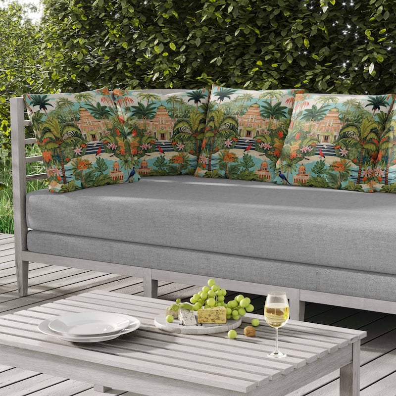 Divine Foliage Indoor/Outdoor Reversible Throw Pillow Green and Orange