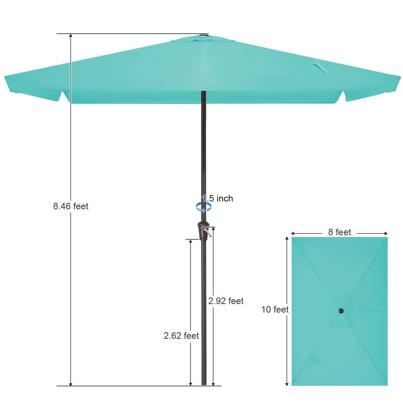 8*10ft Rectangular Patio Market Umbrella with Sagging Edge，UV Risistance,Crank & Tilt