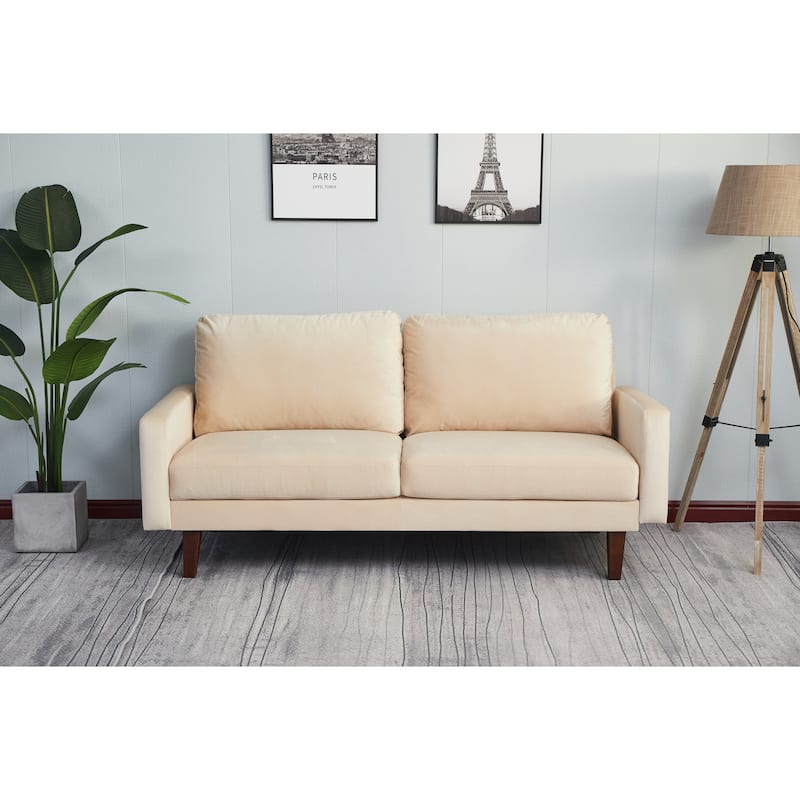 Beige Sofa with Wood and Fabric, 70x33x34 inches - Multi-Color