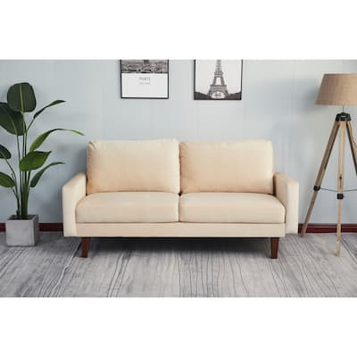 Beige Sofa with Wood and Fabric, 70x33x34 inches