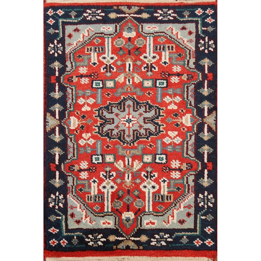 Orange Geometric Kazak Indian Accent Rug Hand-Knotted Wool Carpet - 2'0"x 3'0"