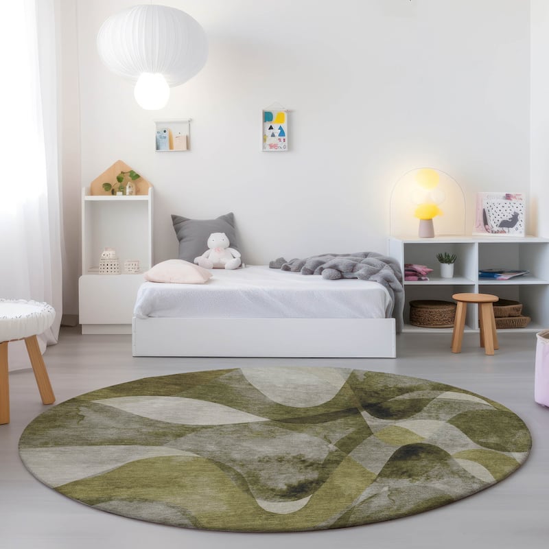 Machine Washable Indoor/ Outdoor Modern Chantille Rug - Olive - 8' x 8'