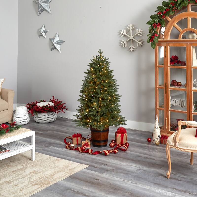 5Ft Pre-Lit Christmas Tree with Lights & Planter - Holiday Decor, Artificial Evergreen Tree, Festive Home Accent - Green - 60