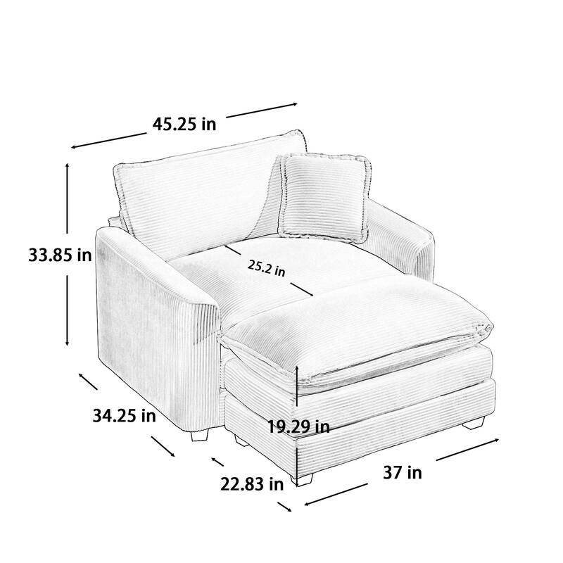 GDFStudio - Thaddeus Corduroy Single Deep Seat Sofa with Footstool and Pillow