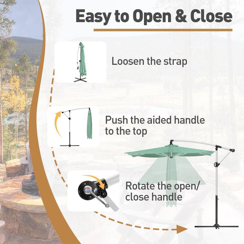 COSIEST 9 x 11.5 ft Cantilever Hanging Outdoor Umbrella w/360-degree Rotation