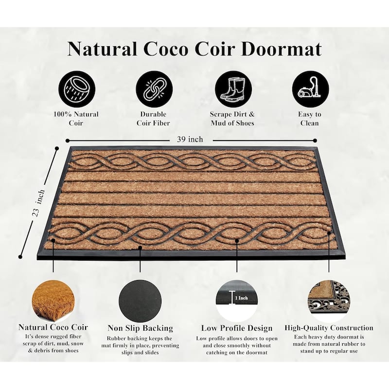 A1HC Rubber and Coir Beautifully Design Twisted Striped Durable Doormat 24"X39", Beige