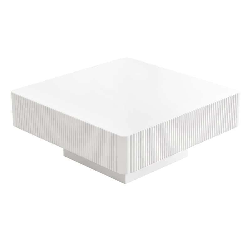 31.6" Modern Elegant Square Fluted Coffee Table with 7.1" Thick Tabletop