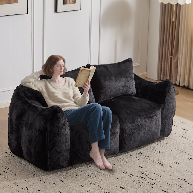 Giant Lazy Bean Bag Couch Chair Ultra Soft Fluffy Loveseat Sofa Chaise Lounge Indoor Cozy Faux Fur Reading Chair with Pillows