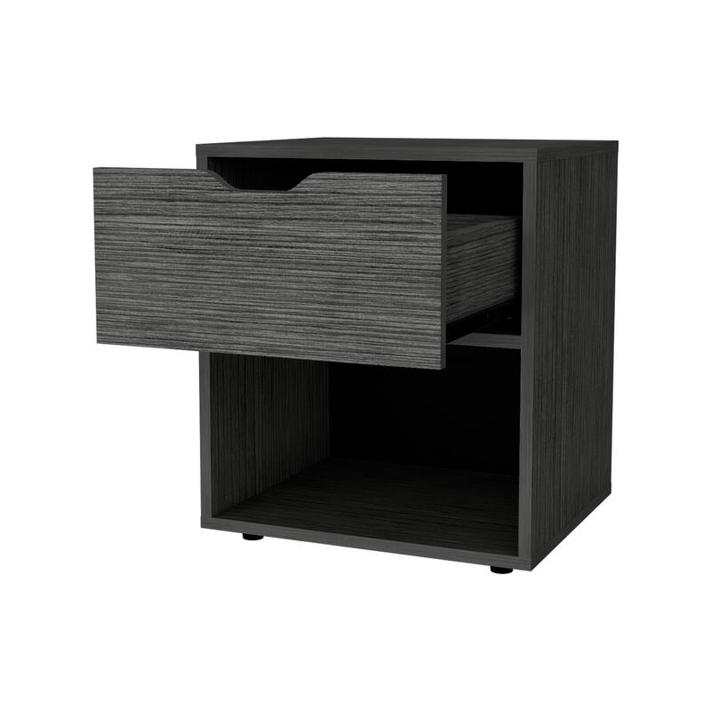 Elegant Light Gray Drawer Nightstand with Open Shelf