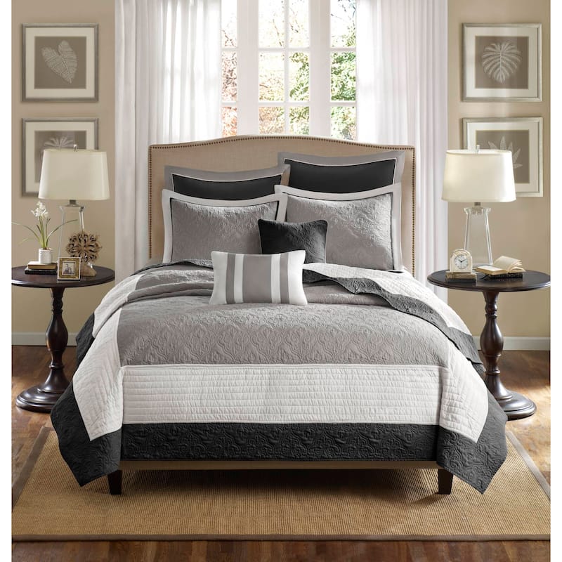 Madison Park Liverpool 7 Piece Quilt Set with Euro Shams and Throw Pillows - California King