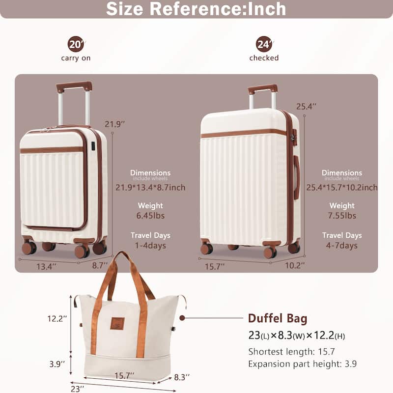 Front Opening Luggage Set 3 Piece,USB Port, Expandable Luggage with Handle Bag Spinner Wheels TSA Lock