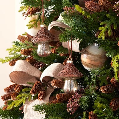 Beaded Mushroom Glass Christmas Ornaments - 4" - Brown - 6ct