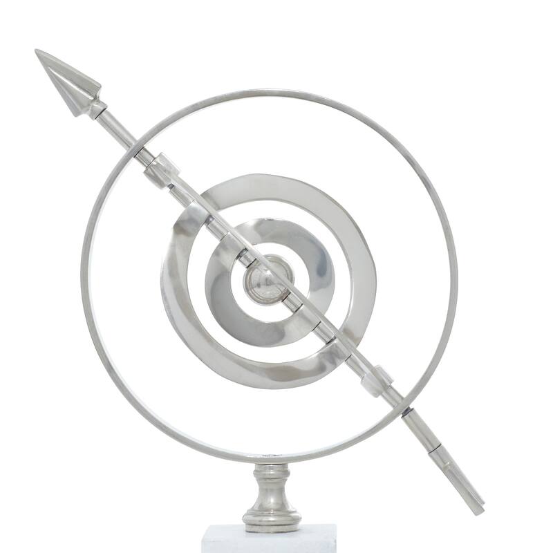 Silver Aluminum Metal Armillary Globe with Marble Base