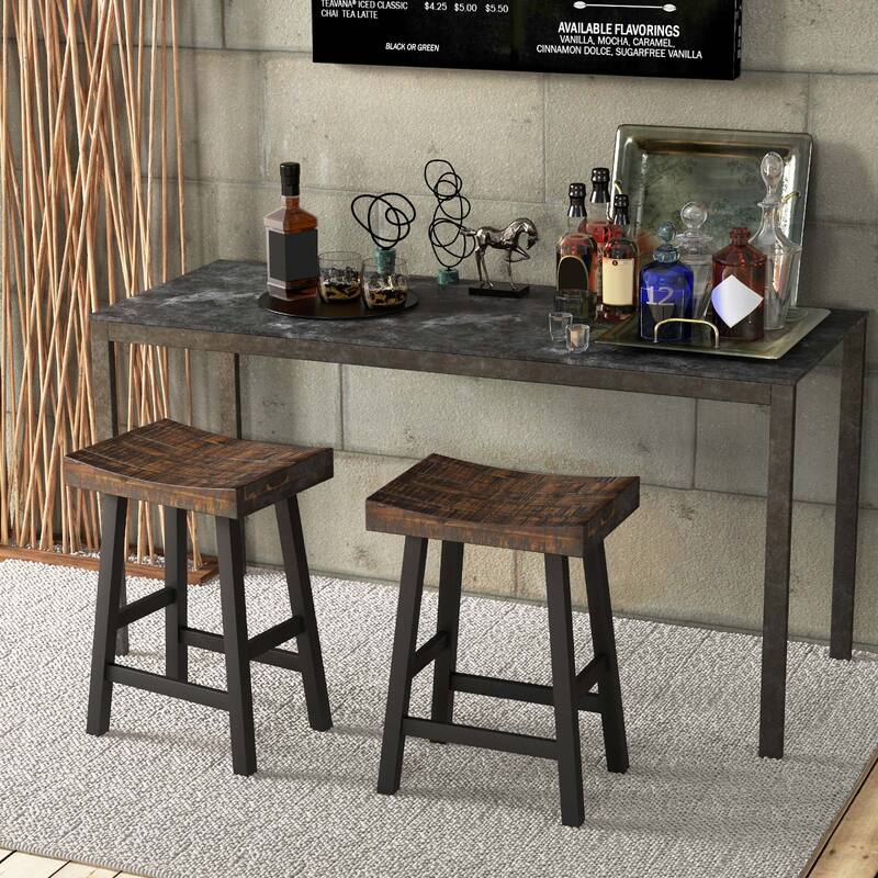 Costway 24" Bar Stool Set of 2 Counter Height Solid Wood Curved Saddle