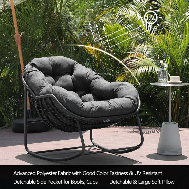 Metal Comfortable Outdoor Rocking Chair with Cushion Water-Resistant