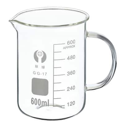 600ml Glass Beaker with Handle, 3.3 Borosilicate Lab Measuring Cups - Clear