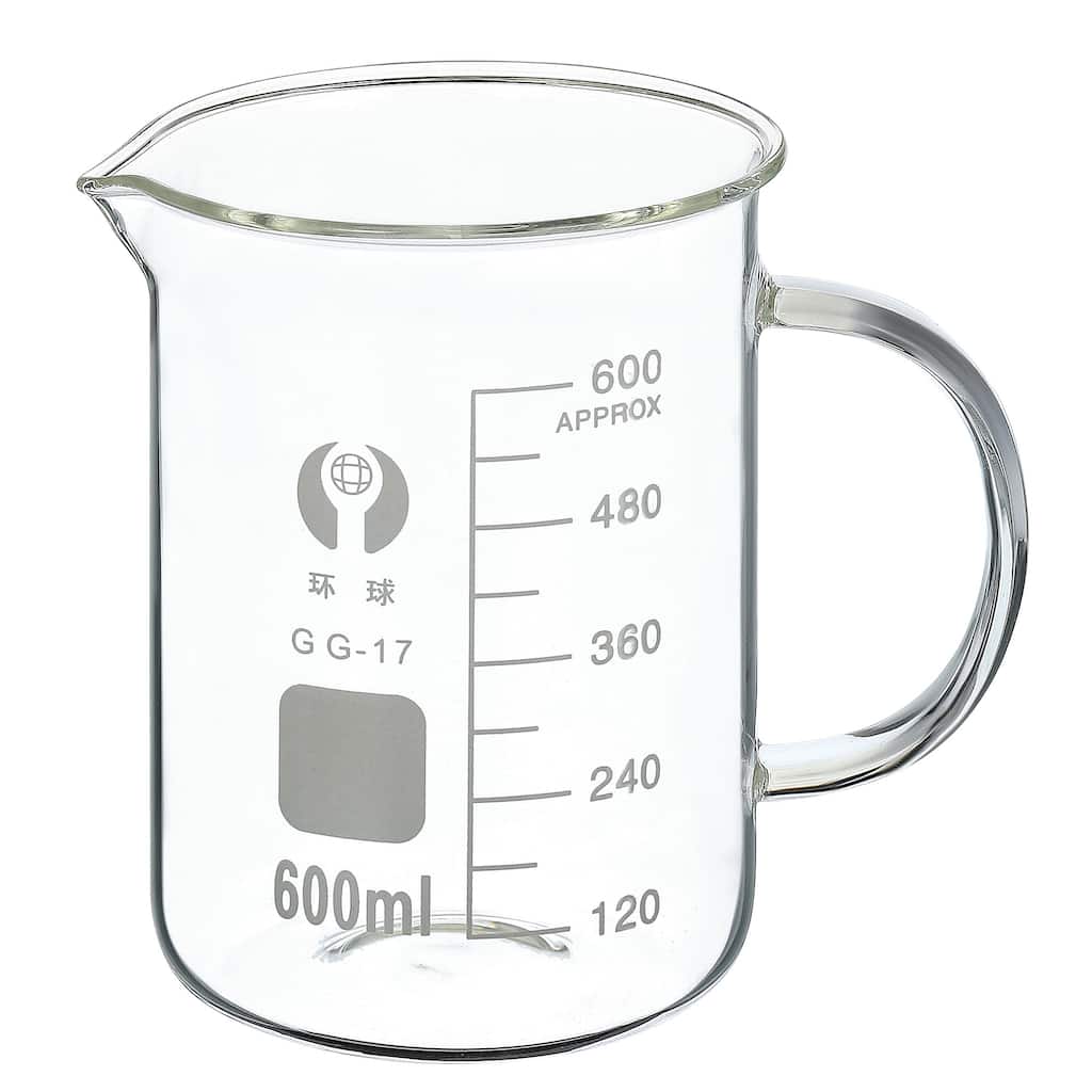 600ml Glass Beaker with Handle, 3.3 Borosilicate Lab Measuring Cups - Clear