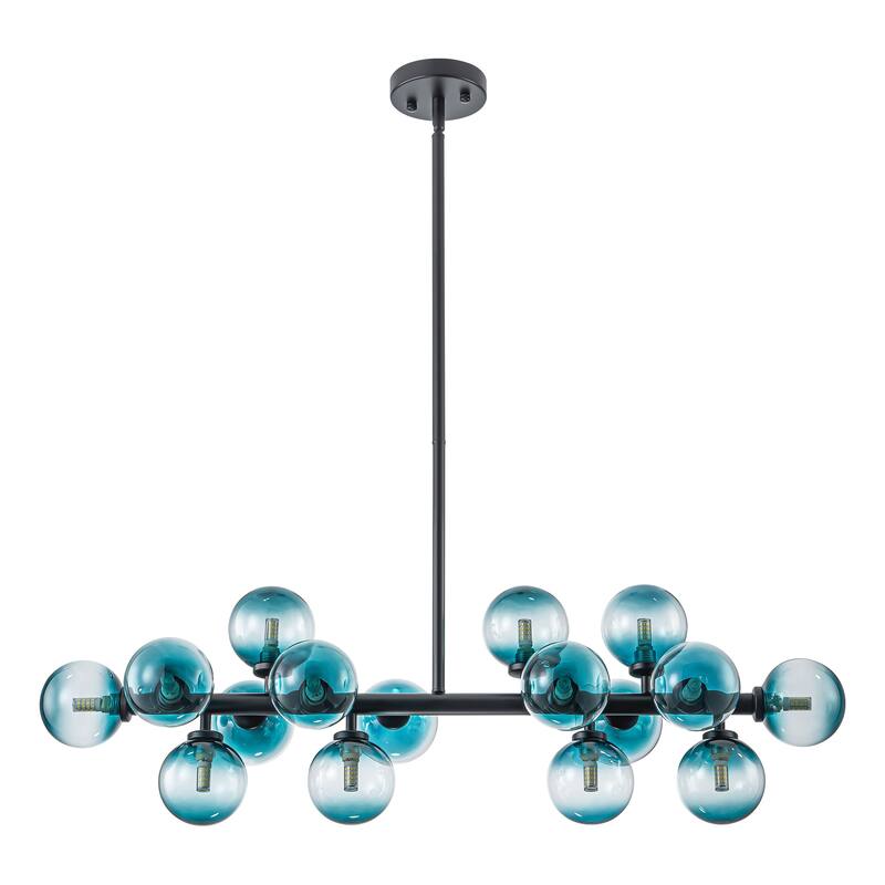 16-Light Modern Linear Cluster Gradient Blue Glass Globe Bubble Chandelier - 36.2 in. W x 11 in. H