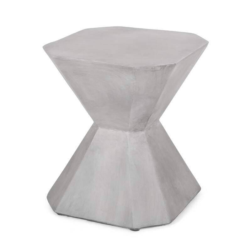 Roomfitters Outdoor Lightweight Concrete Side Table, Modern Geometric Accent Patio End Table, Natural
