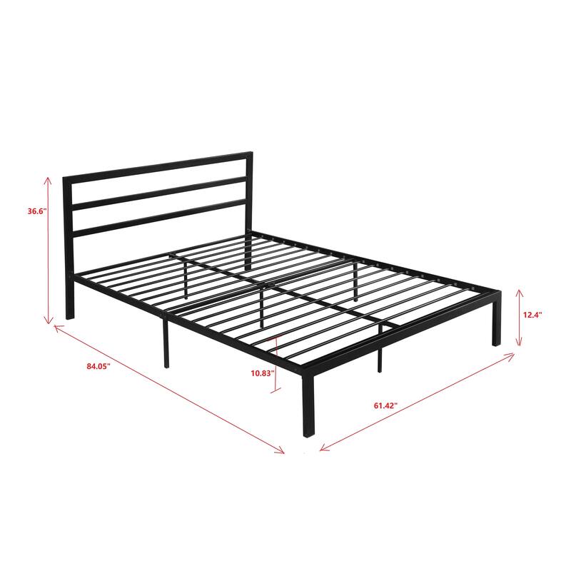 Modern Queen Size Metal Platform Bed with Headboard