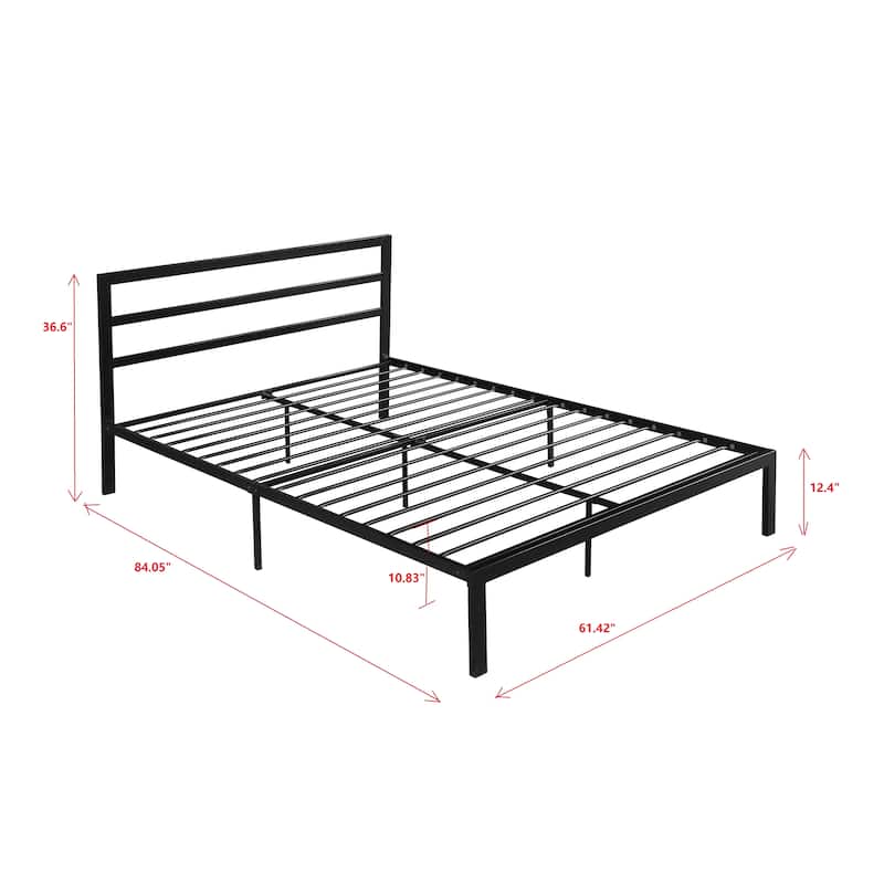 Queen Size Metal Bed Frame with Headboard Black