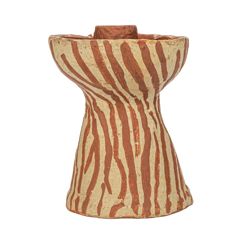 Hand-Painted Decorative Paper Mache Taper Holder - 3.5"L x 3.5"W x 5.0"H