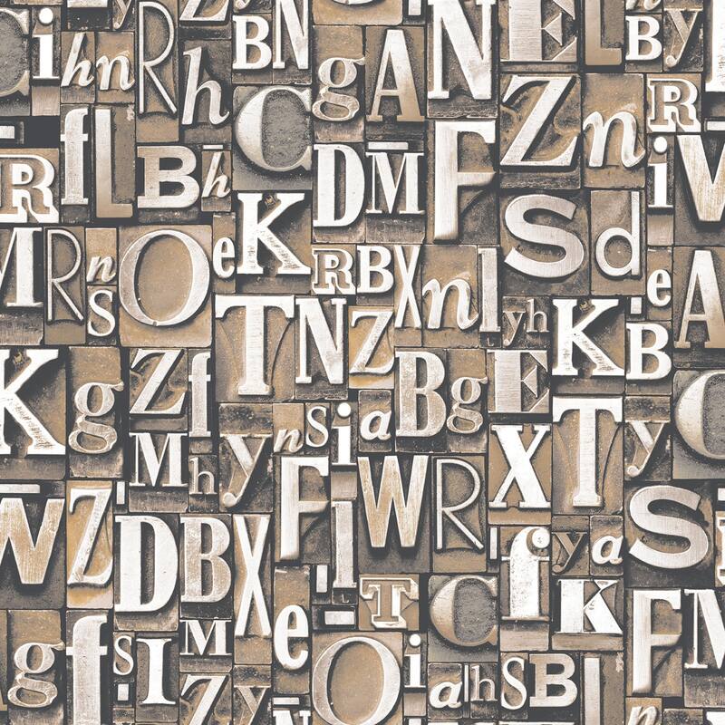 Galerie Wallcoverings Nostalgie Collection Block Letters Effect Non-woven Metallic Wallpaper Roll - 33 feet x 21 inches - Bronze