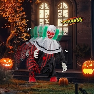 2.6ft Clown Halloween Standing Decoration with Sound & Lights - Spooky Outdoor Yard Display