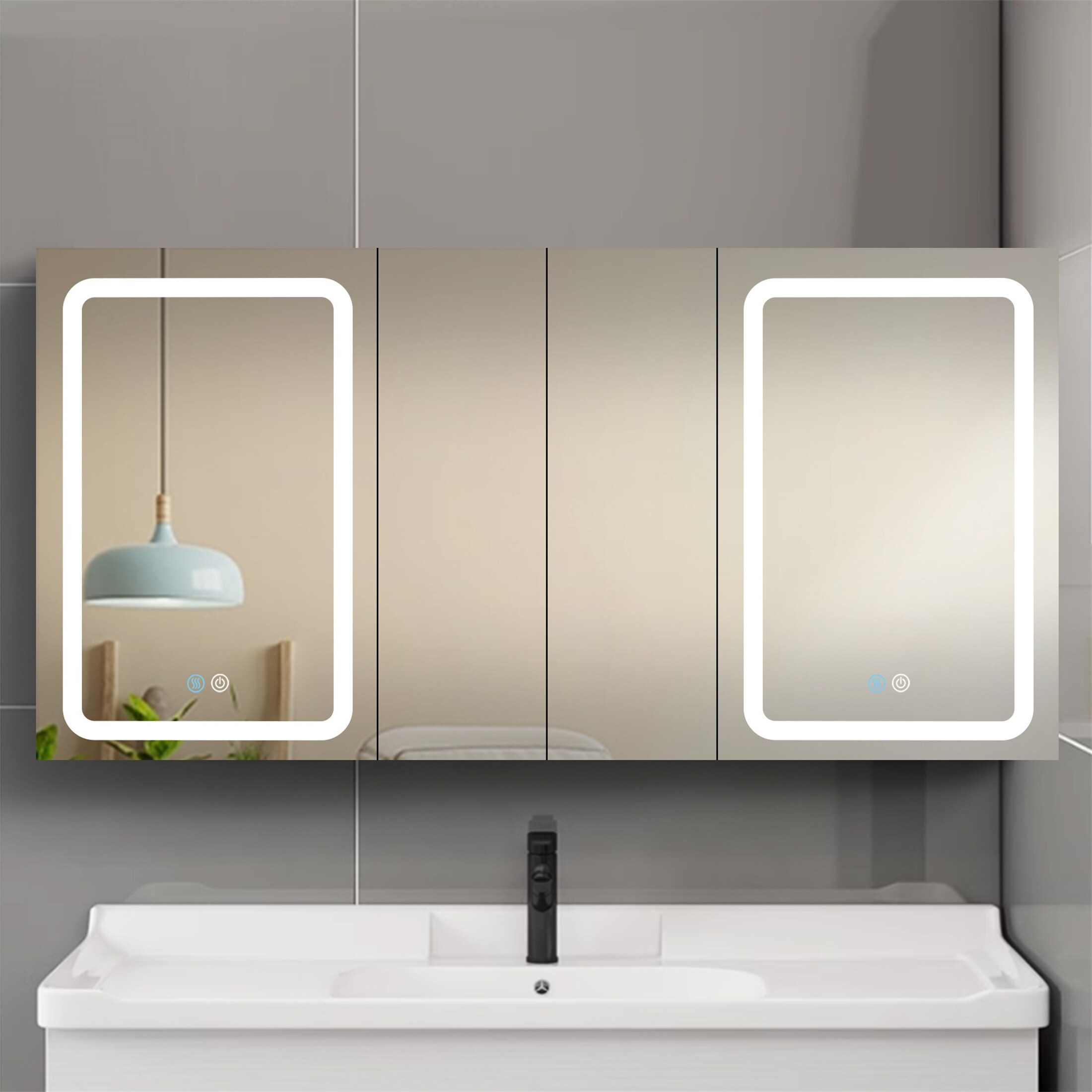 LED Bathroom Medicine Cabinet Double Door Lighted Medicine Cabinet ...