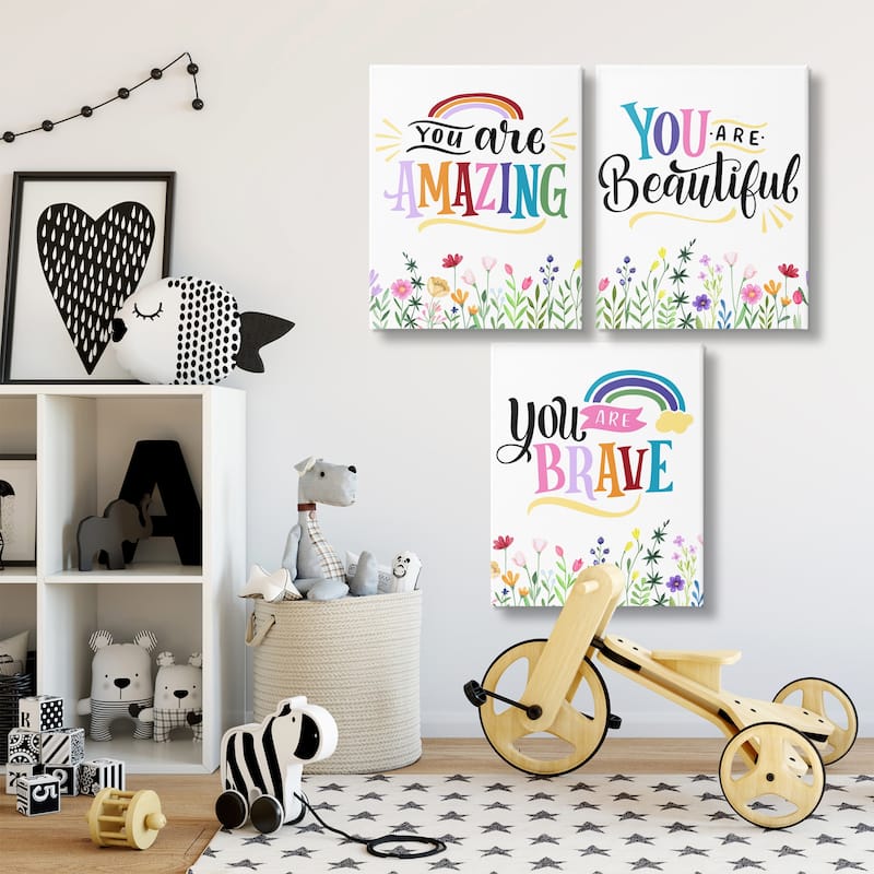 Stupell Confidence Sentiments with Florals Canvas Wall Art Design By Kim Allen (Set of 3)