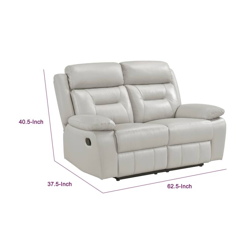 Conia Manual Dual Recliner Loveseat, Light Gray Silver Leather 63 Inch