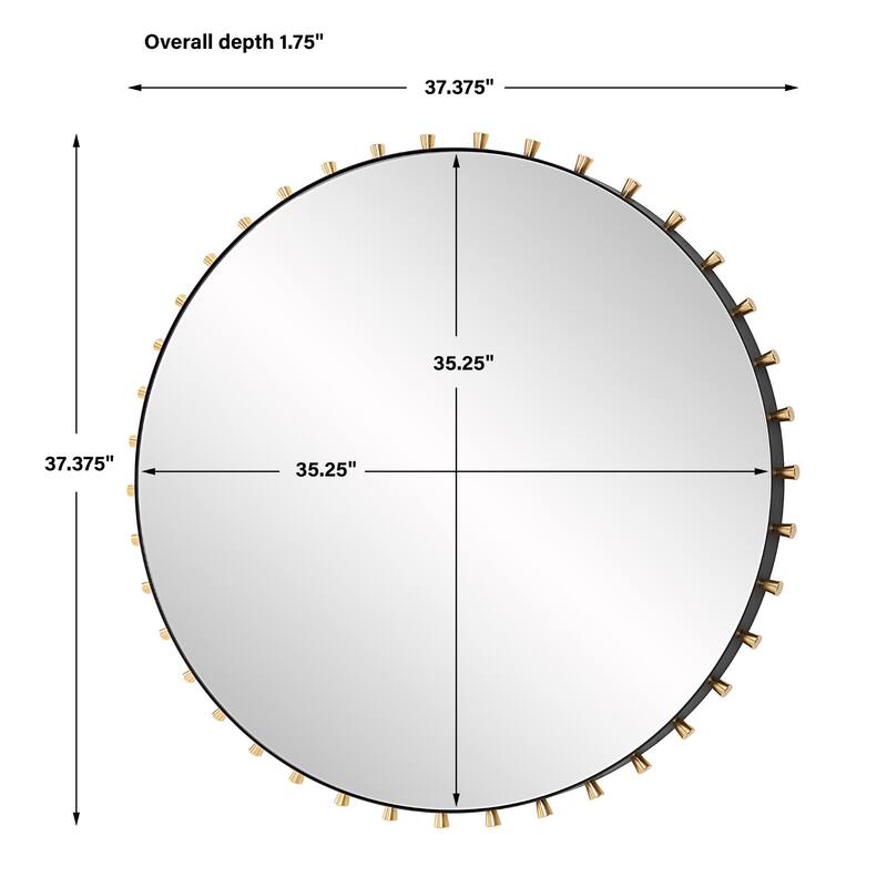 Round Framed Wall Mirror with Tapered Pegs - 37.25" - Matte Black