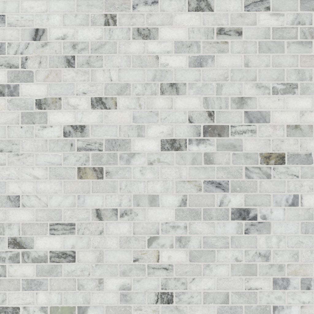 Ackland AKM-S-1X2BRH-CA 12" x 12" Marble Brick Wall Mosaic Tile - - Cambria Fog