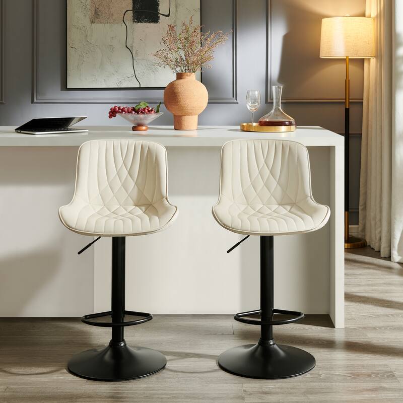 Roundhill Furniture Kovyn Contemporary Adjustable Barstool with Faux Leather Swivel Seats, Set of 2 - Ivory