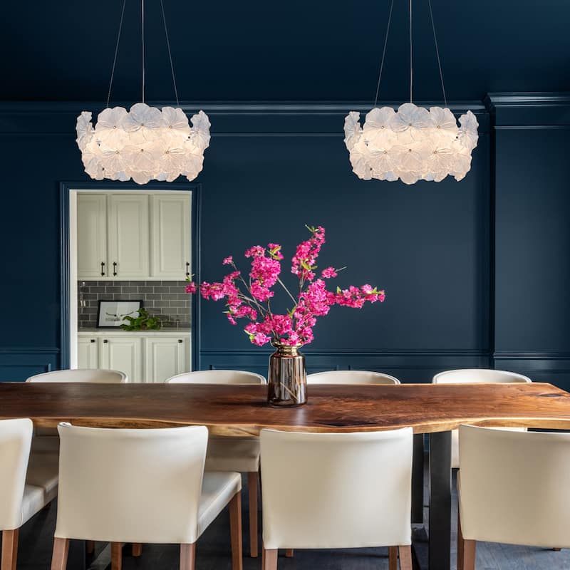 Modern LED Chandelier Clear & Frosted Glass Floral Petals Dimmable