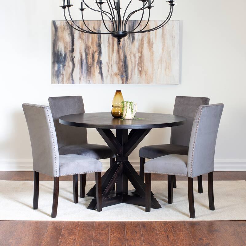 5-Piece Compact Dining Table and Chairs Set Modern Dining Table and Chairs Set with Chrome Nailhead Trim Chairs for Kitchen - Grey