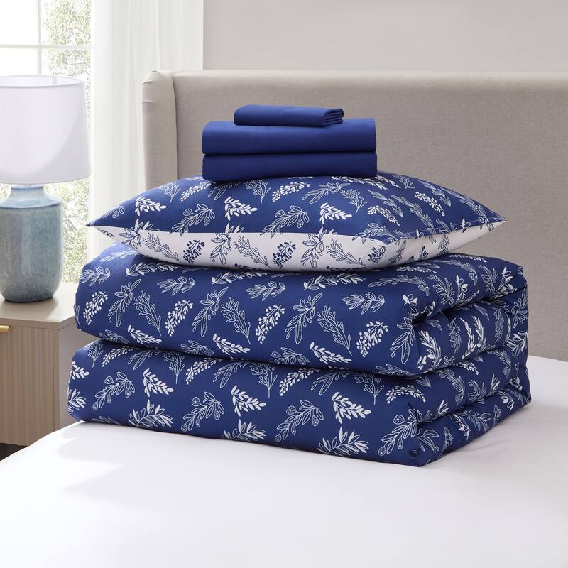 Empyrean 7 Pc Botanical Comforter Set with Sheets, Soft Breathable Lightweight Bedding Bag