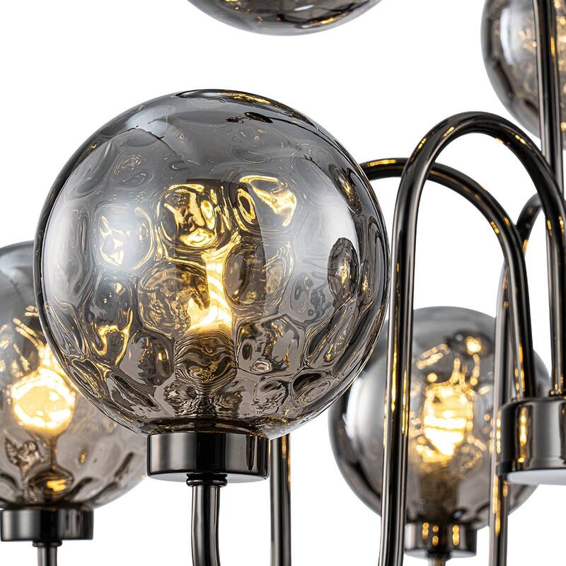 Art Deco 9-Light 2-Tier Smoked Water Glass Bubble Chandelier - 23.6in