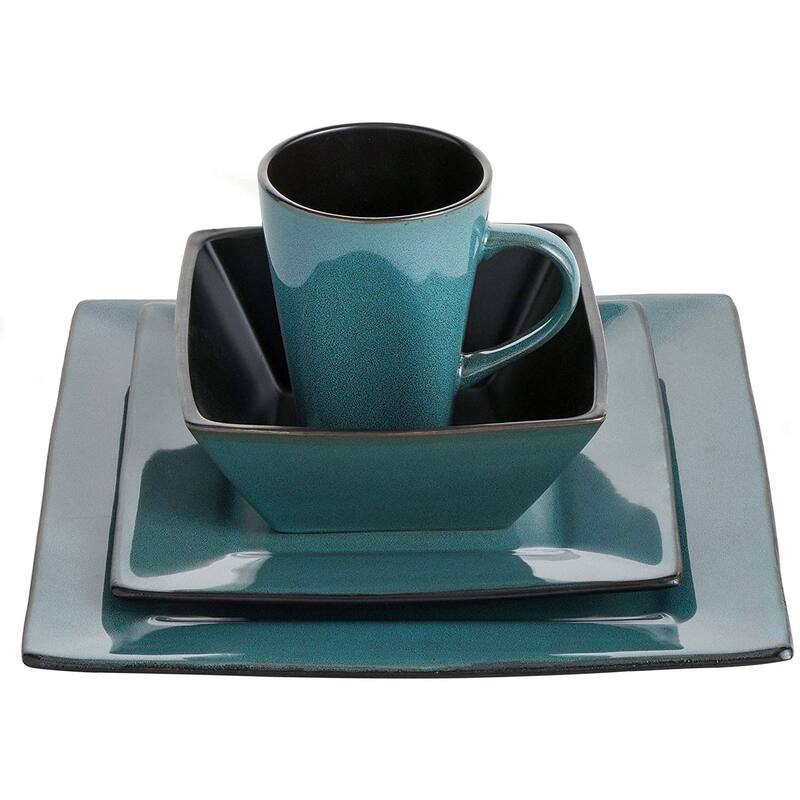 Gibson Elite Kiesling 16 Piece Plates, Bowls, & Mugs Dinnerware Set, Turquoise - 20 x 16 x 16 inches