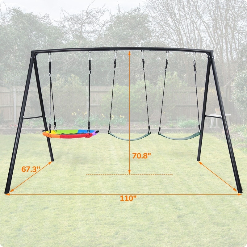 Hapfan 500lb Heavy Duty Metal Swing Sets for Backyard with 3