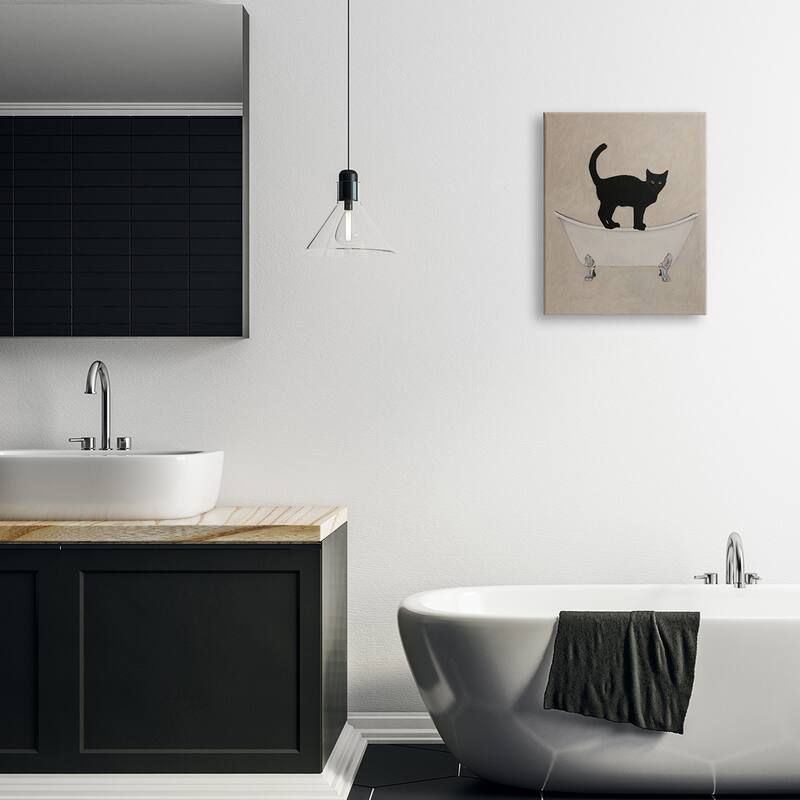 Stupell Black Cat Simple Claw Foot Bathtub Bathroom Painting Canvas Wall Art