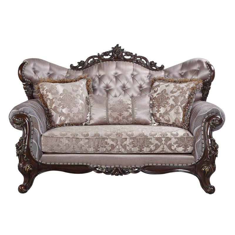 Ferria Light Taupe and Antique Oak Loveseat with 3 Pillow