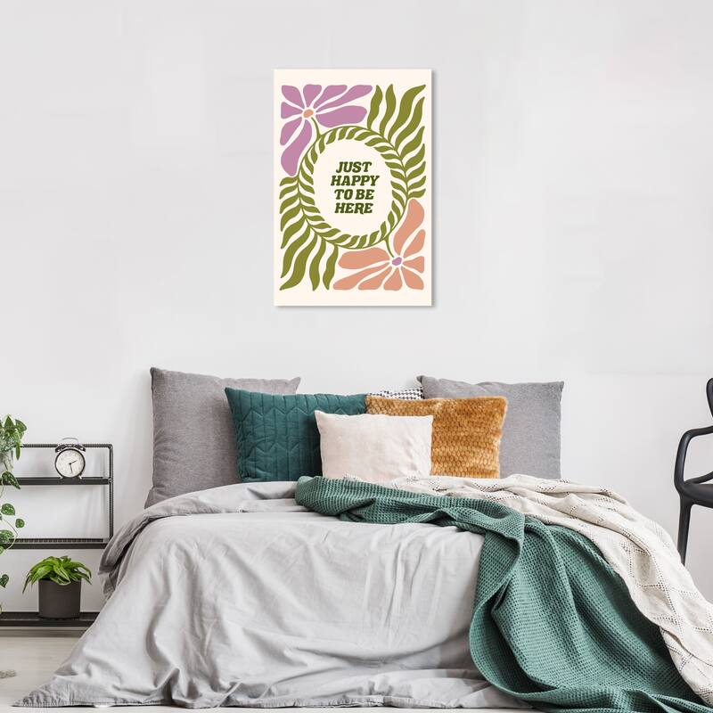 Wynwood Studio Canvas Floral and Botanical Happy to be Here Green and Army Green Modern & Contemporary Wall Art Canvas Print - 24 x 36