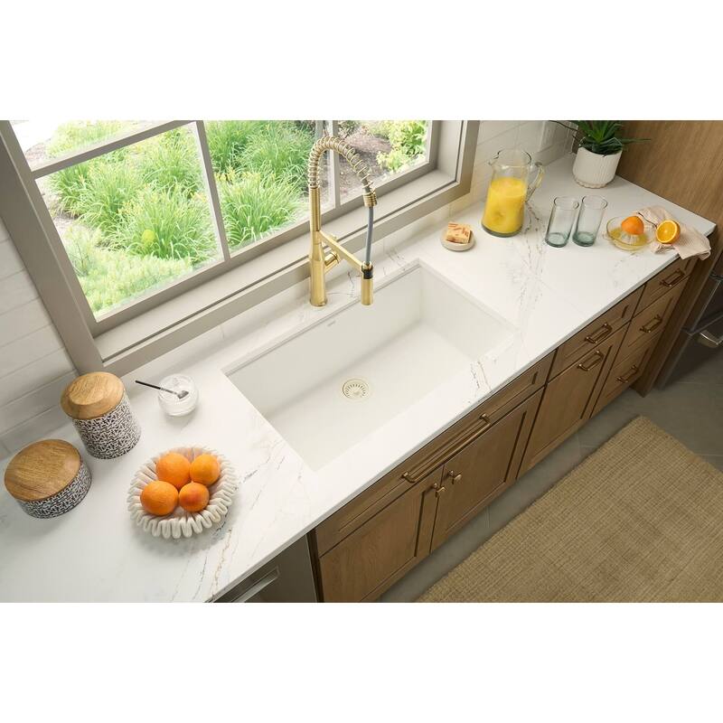 Ruvati 32 x 19 inch Granite Composite Quartz Undermount Single Bowl Kitchen Sink - Arctic White - RVG2083WH