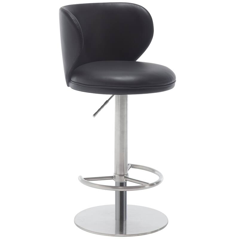 Modern Swivel Bar Stool, Black Leather with Titanium Stainless Steel Frame & Adjustable Height