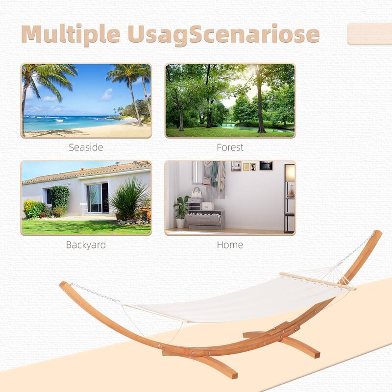Outsunny 1-Person Hammock with Stand Set for Outside & Inside, 154" x 47" Wooden Frame, Cotton Fabric Bed, Safety Cords
