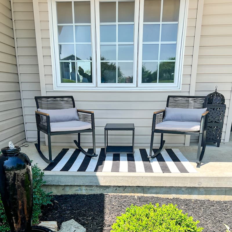Moasis 3-Piece Patio Wicker Rocking Chair Outdoor Conversation Bistro Set - 3Pcs