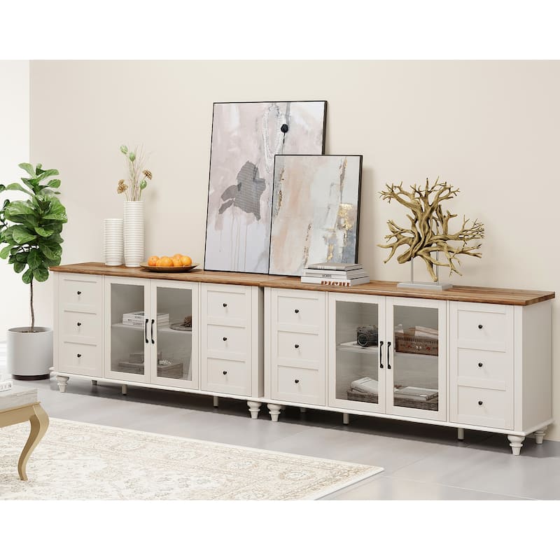 WAMPAT Farmhouse Glass Door TV Stand for up to 110" TVs, Modern Entertainment Center with Storage