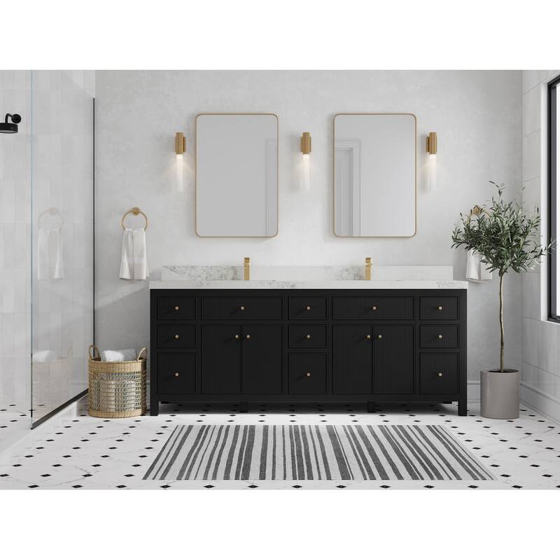 Willow Collections 84 in. W x 22 in. D Sonoma Free Standing Reeded Double Sink Bathroom Vanity with Countertop - 2" Calacatta Nuvo - Black